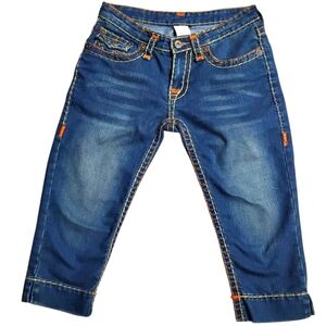 True Religion Denim Capri's Womens Size 29 Orange and Yellow Stitching